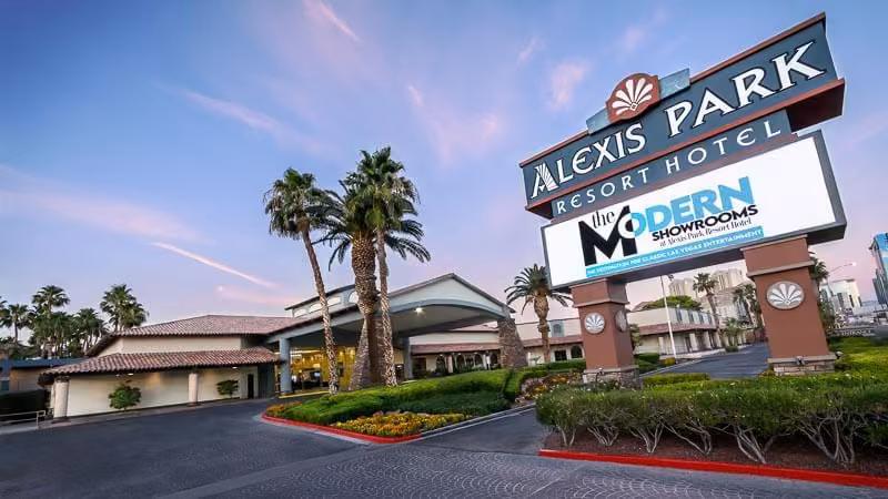Alexis Park Resort Hotel entrance and marquee sign
